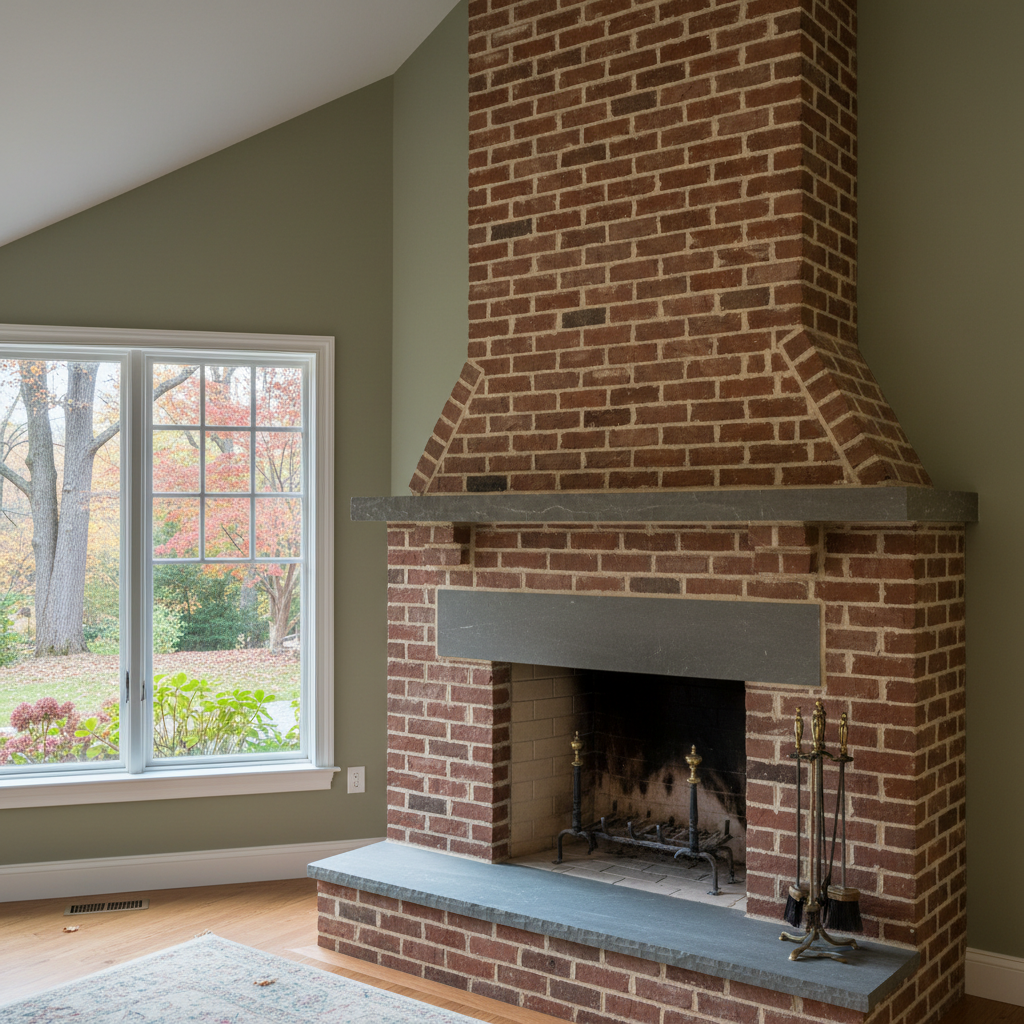 Completed fireplace construction work at a residential property in Brookline, MA