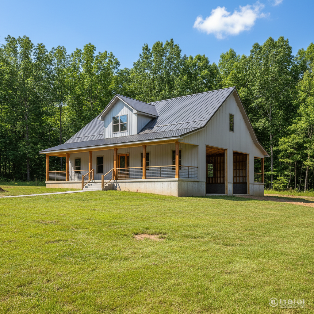 Completed metal post frame construction work at a residential property in Knoxville, TN