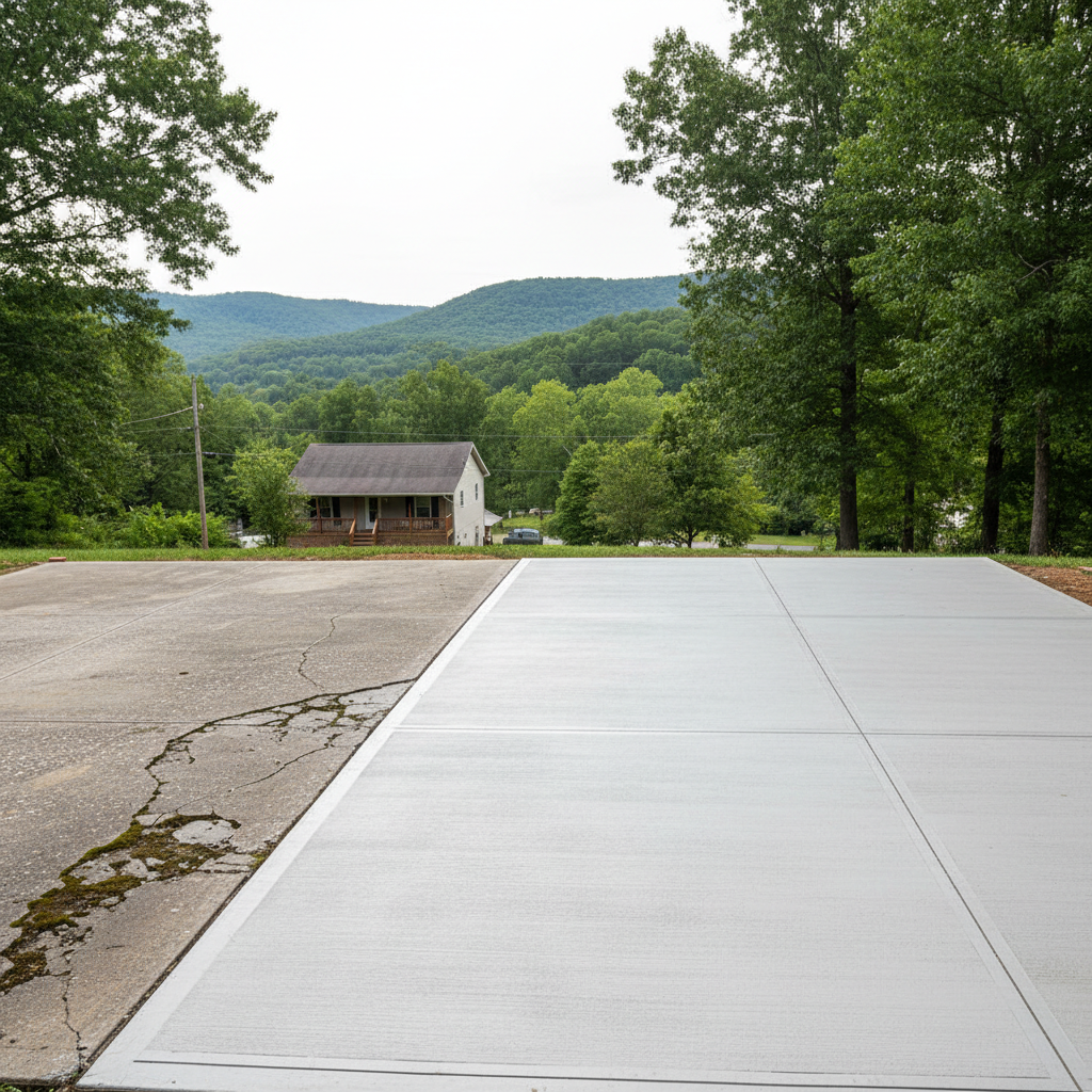 Completed concrete flatwork work at a residential property in Cedar Grove, WV