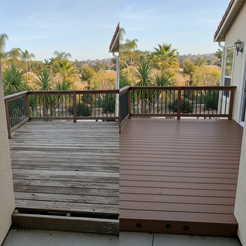 Completed trex decks work at a residential property in Oceanside, CA