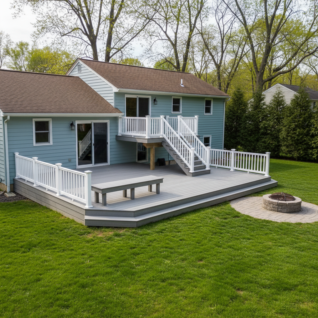 Completed composite decks work at a residential property in Bristol, CT