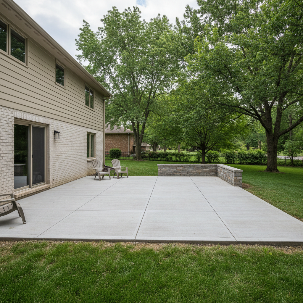Completed concrete patios work at a residential property in Kansas City, MO