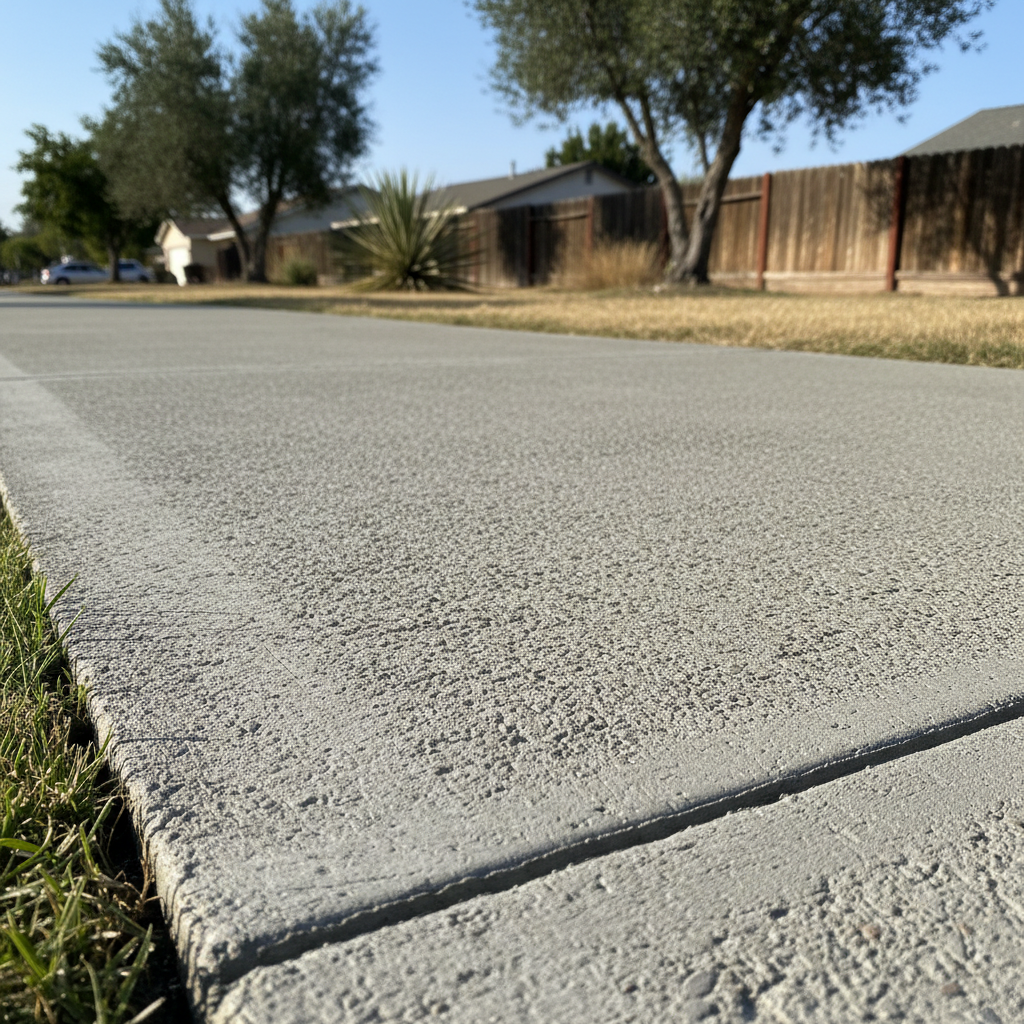 Completed concrete sidewalks work at a residential property in Manteca, CA