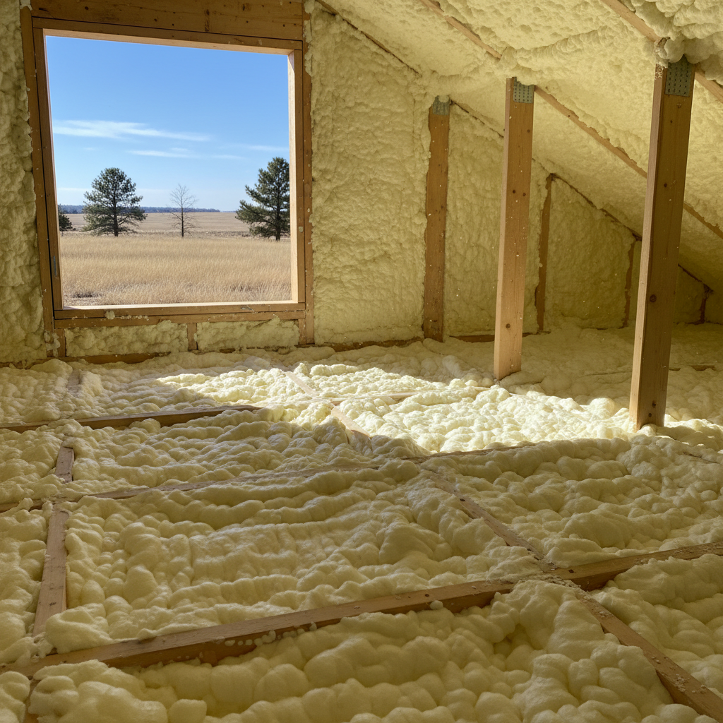 Completed open cell spray foam work at a residential property in Sturgis, SD