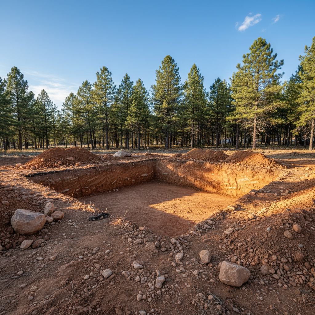 Completed foundation excavation work at a residential property in Flagstaff, AZ