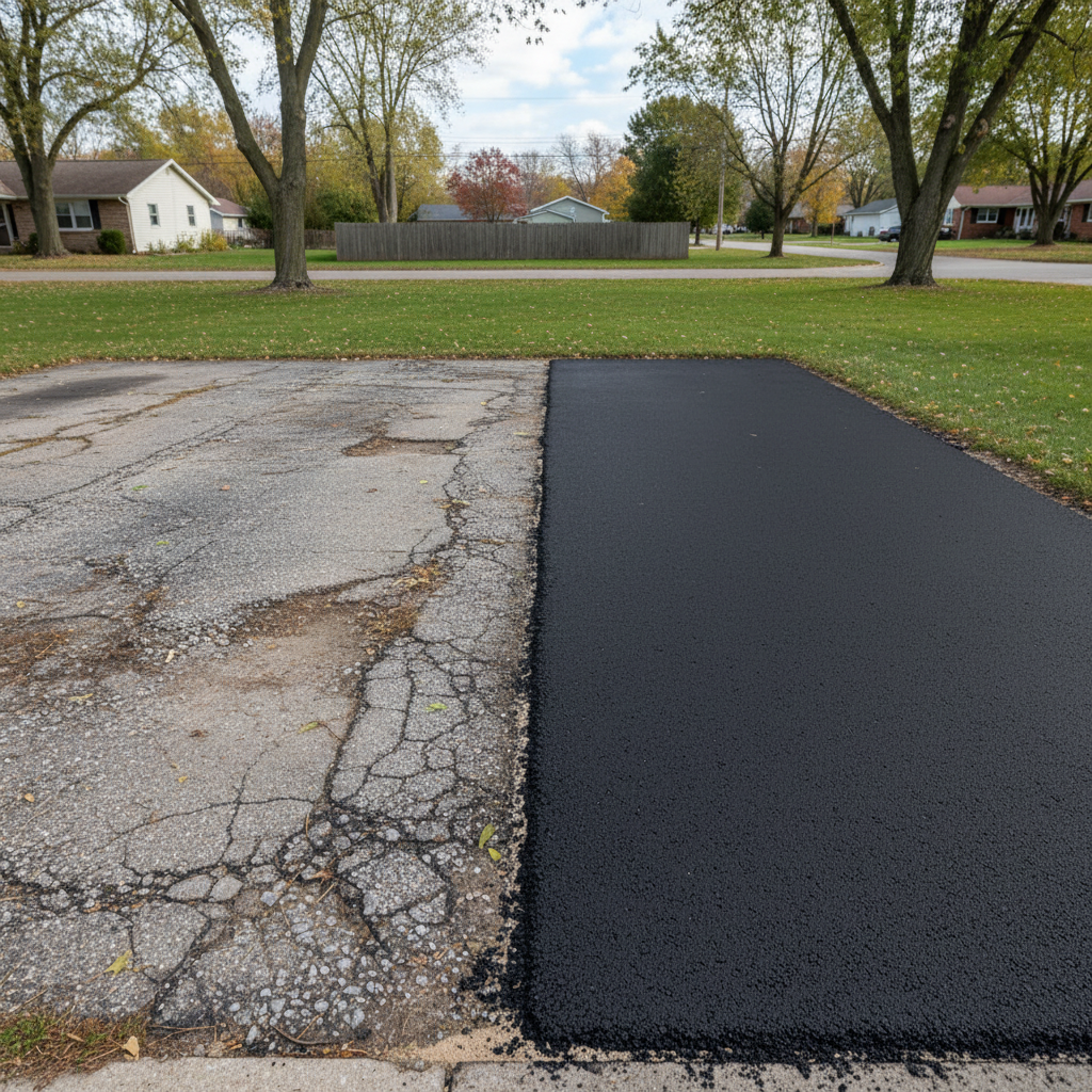 Completed asphalt repair work at a residential property in Lansing, MI