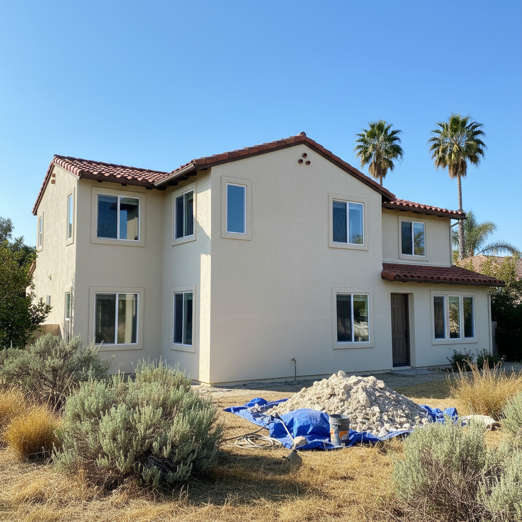 Completed stucco removal work at a residential property in Costa Mesa, CA