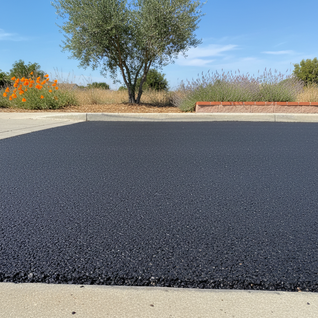 Completed asphalt paving work at a residential property in Fresno, CA