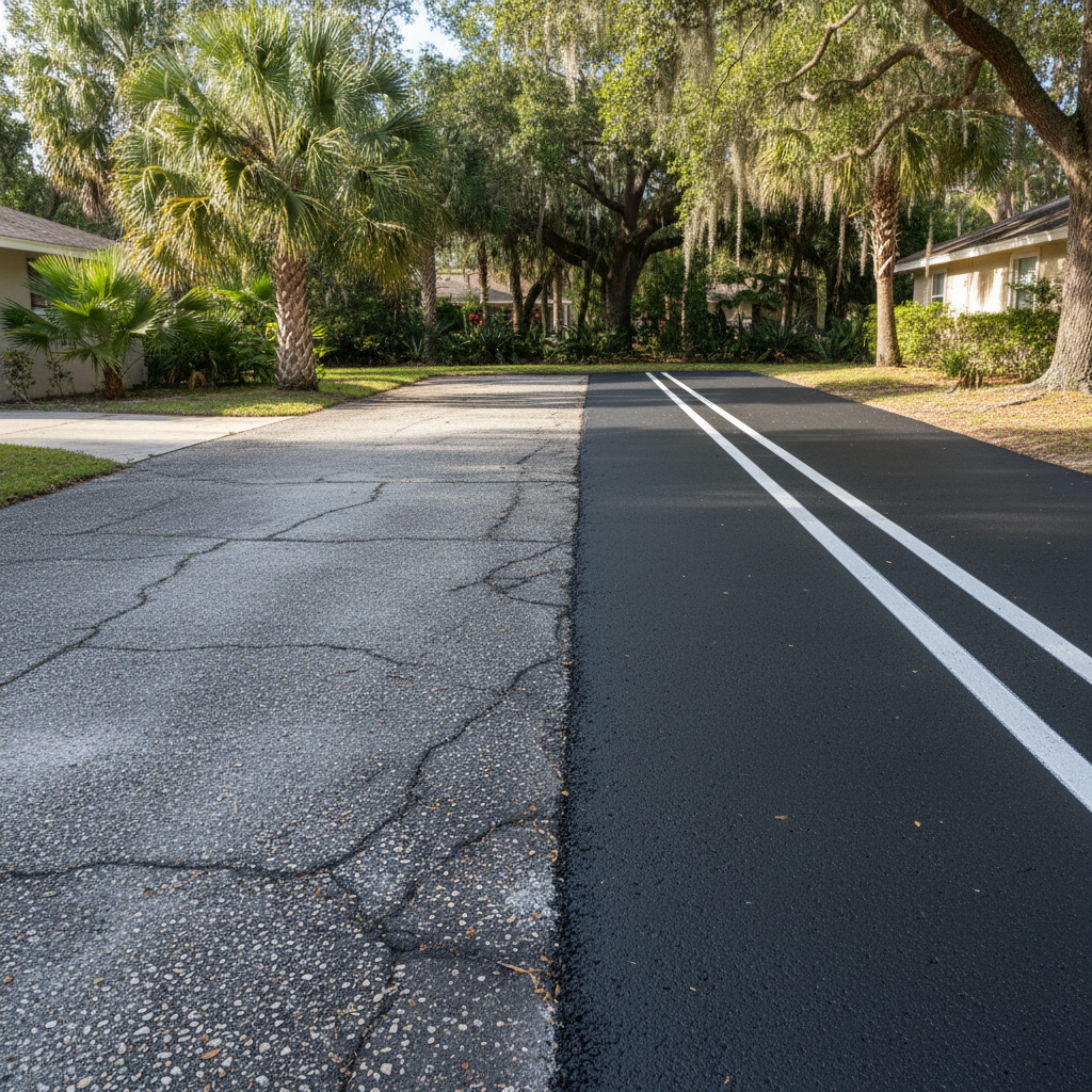 Completed asphalt striping work at a residential property in Orlando, FL
