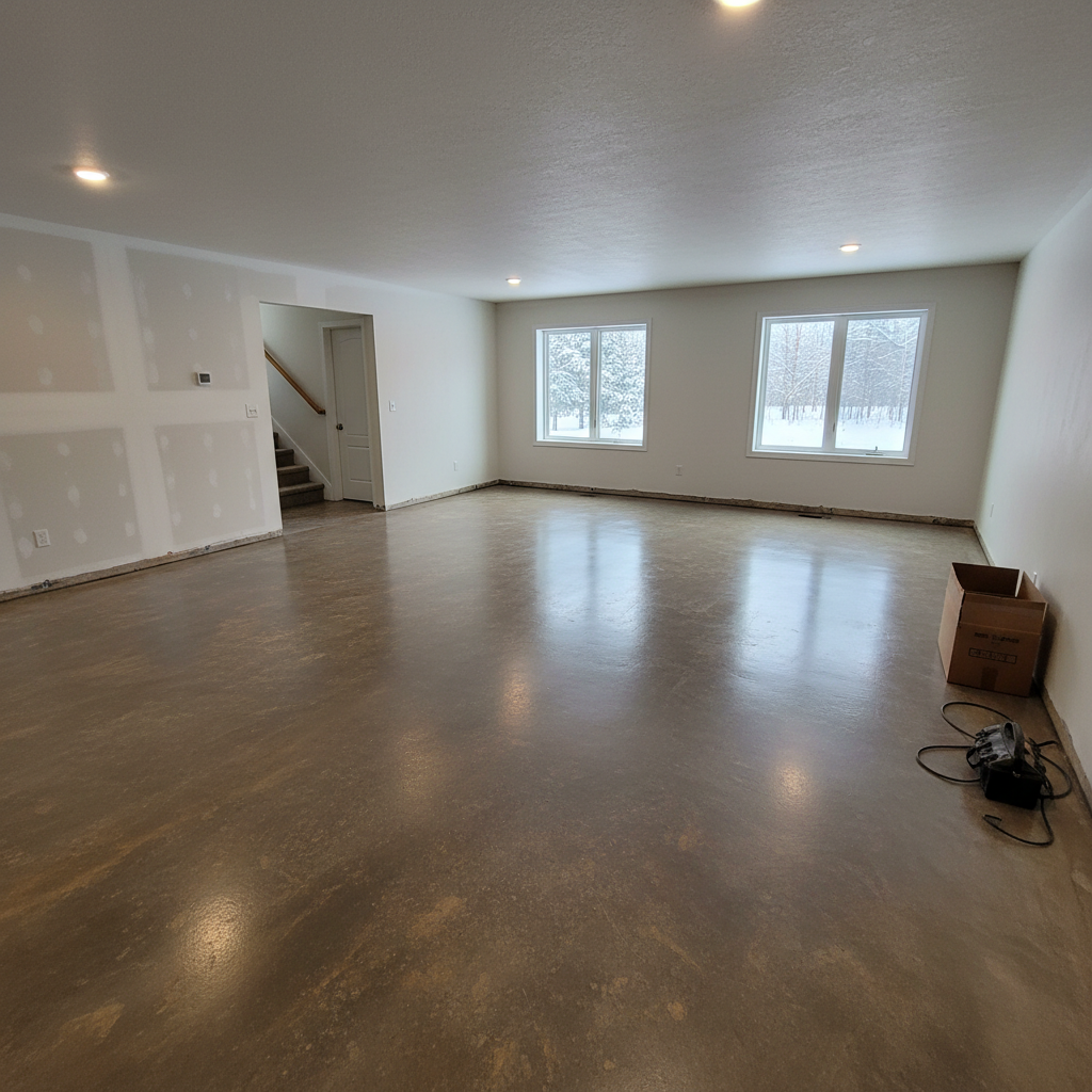 Completed concrete floor resurfacing work at a residential property in Cloquet, MN