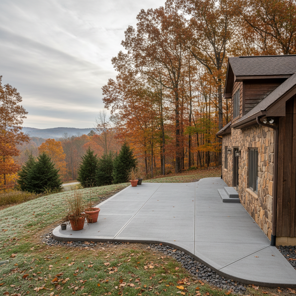 Completed concrete installation work at a residential property in Cedar Grove, WV