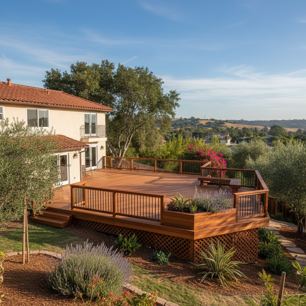 Completed deck construction work at a residential property in Pasadena, CA