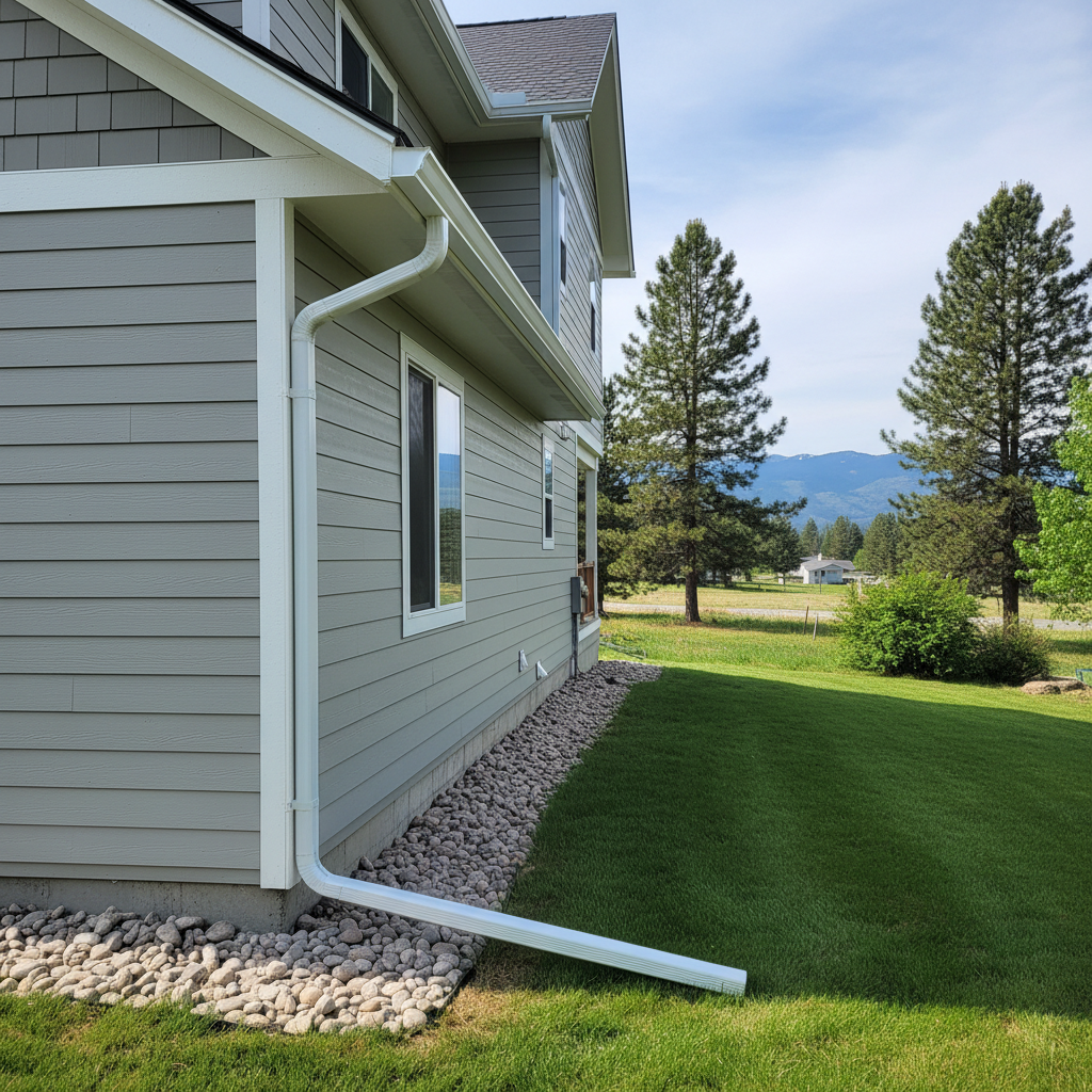 Completed downspout repair work at a residential property in Polson, MT