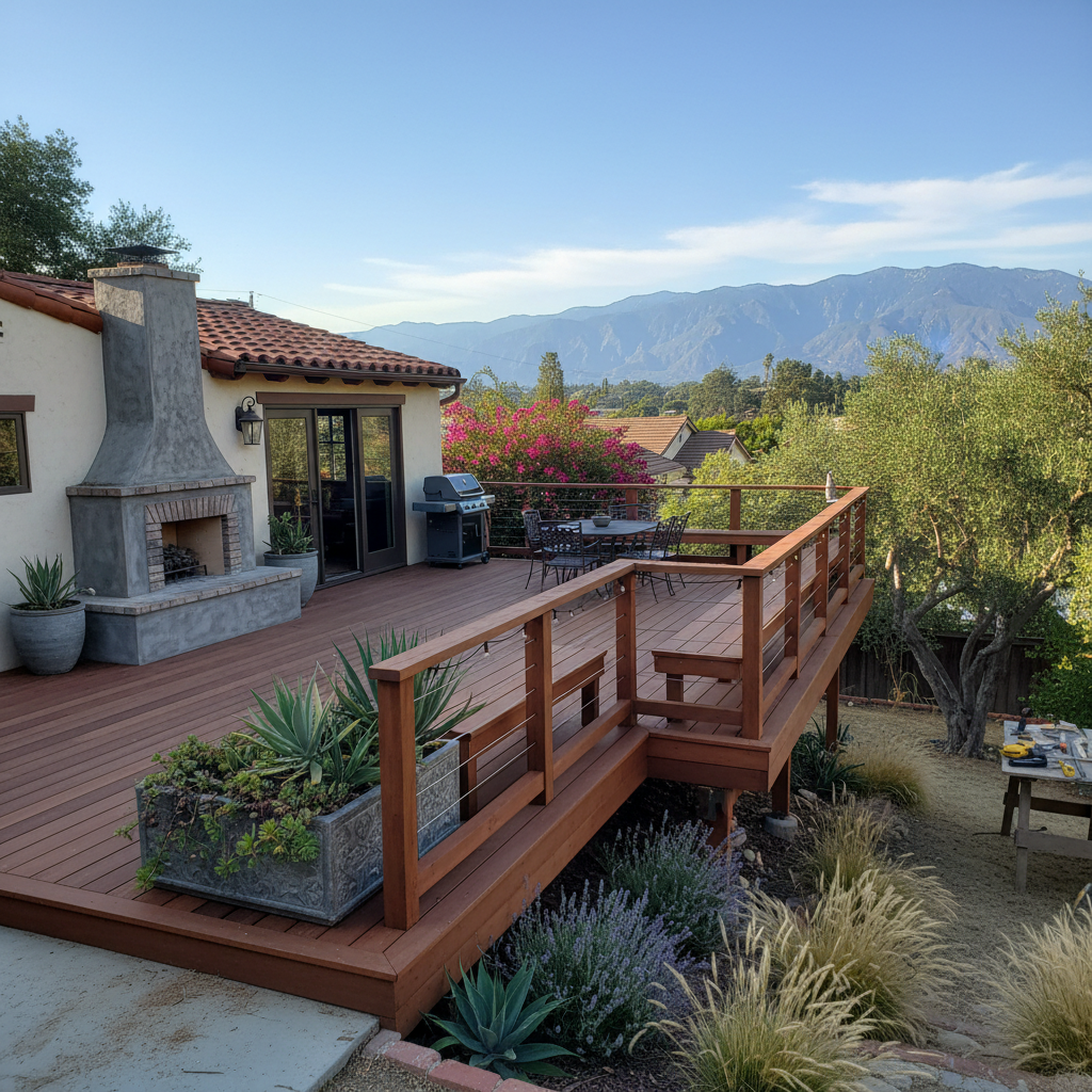 Completed deck construction work at a residential property in Pasadena, CA