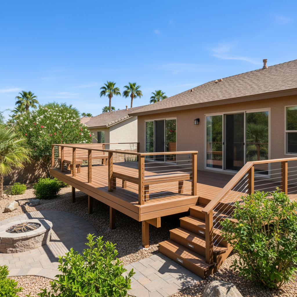 Completed composite decks work at a residential property in Las Vegas, NV