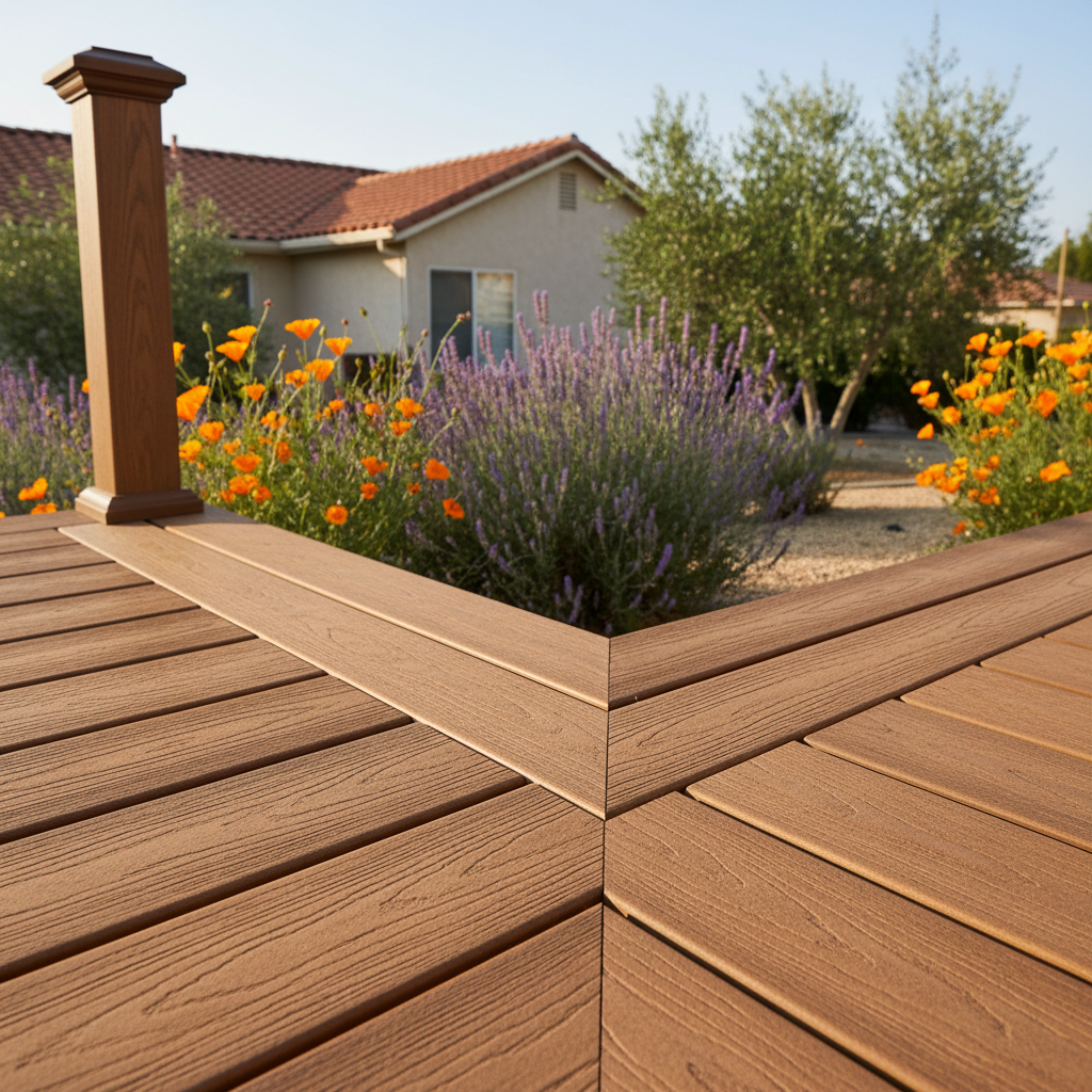 Completed trex decks work at a residential property in Fresno, CA