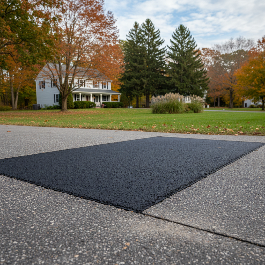 Completed asphalt repair work at a residential property in Morrisonville, NY