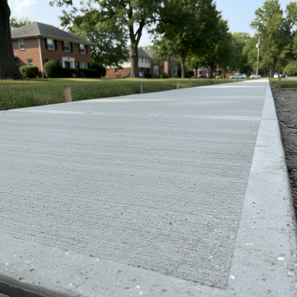 Completed concrete sidewalks work at a residential property in Kansas City, MO