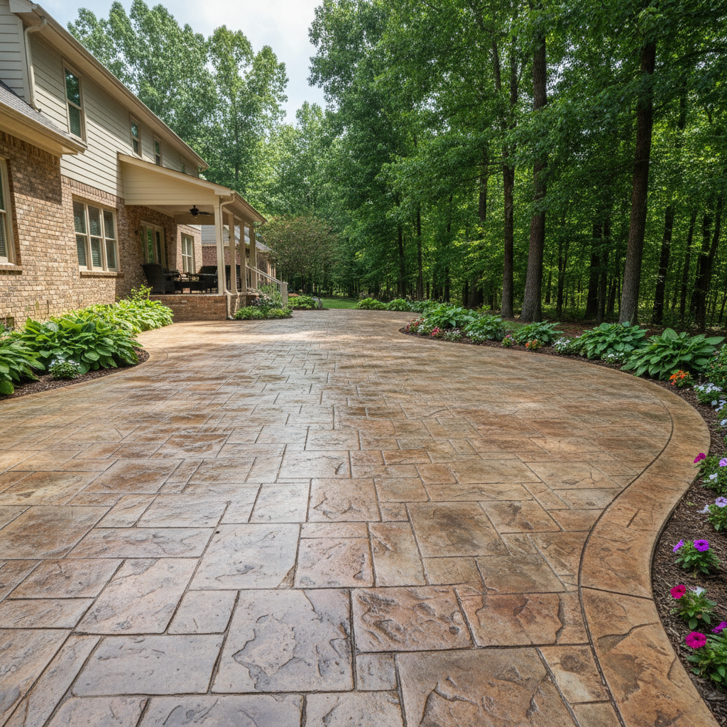 Completed stamped concrete work at a residential property in Albertville, AL