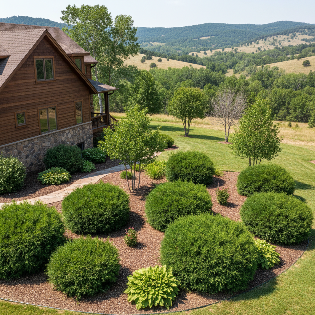Completed shrub & bush trimming work at a residential property in Hot Springs, SD