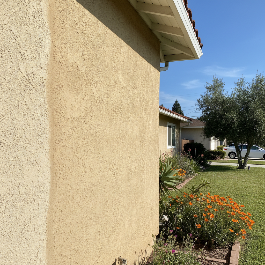 Completed stucco repair work at a residential property in Sunnyvale, CA
