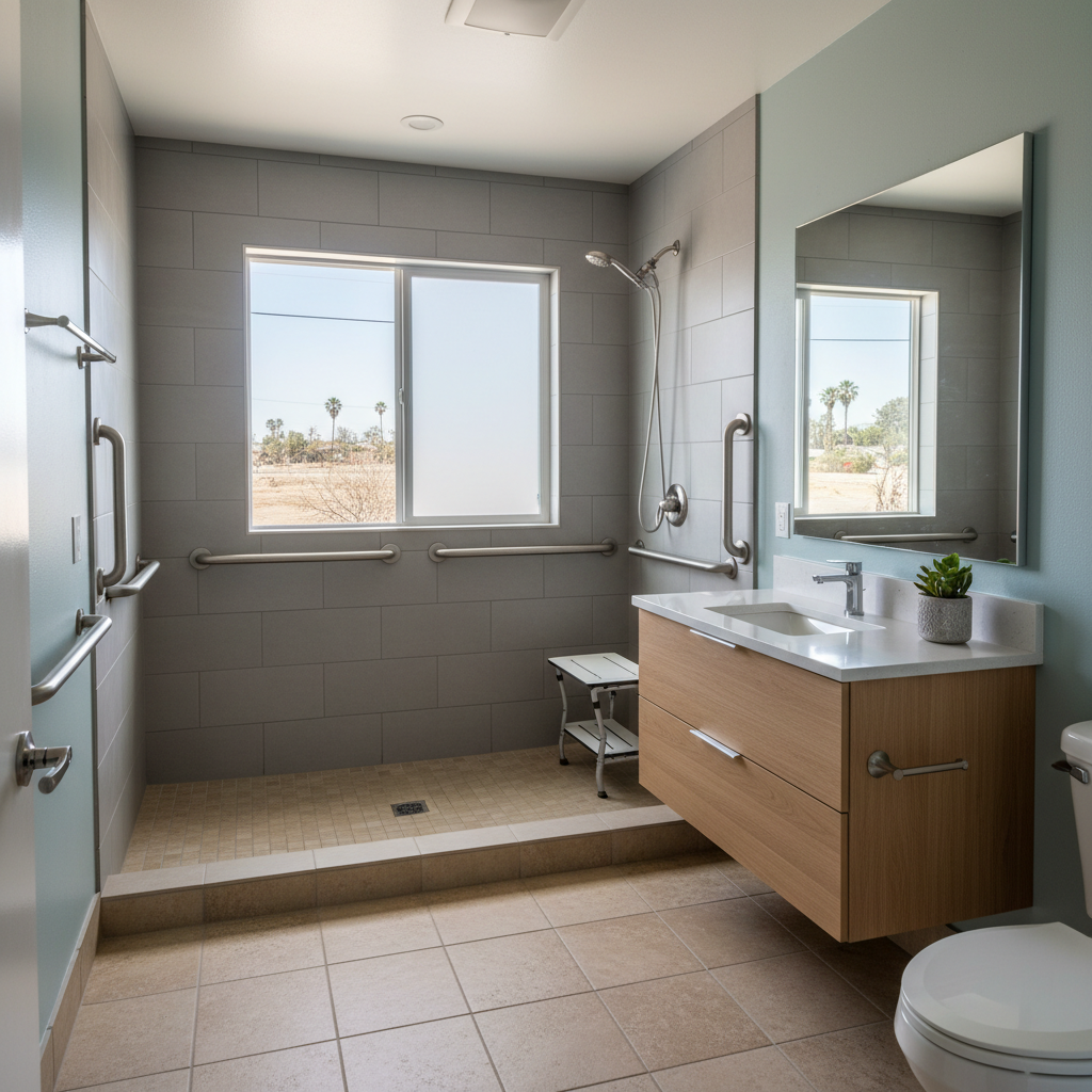 Completed handicap accessible bathrooms work at a residential property in Bell, CA