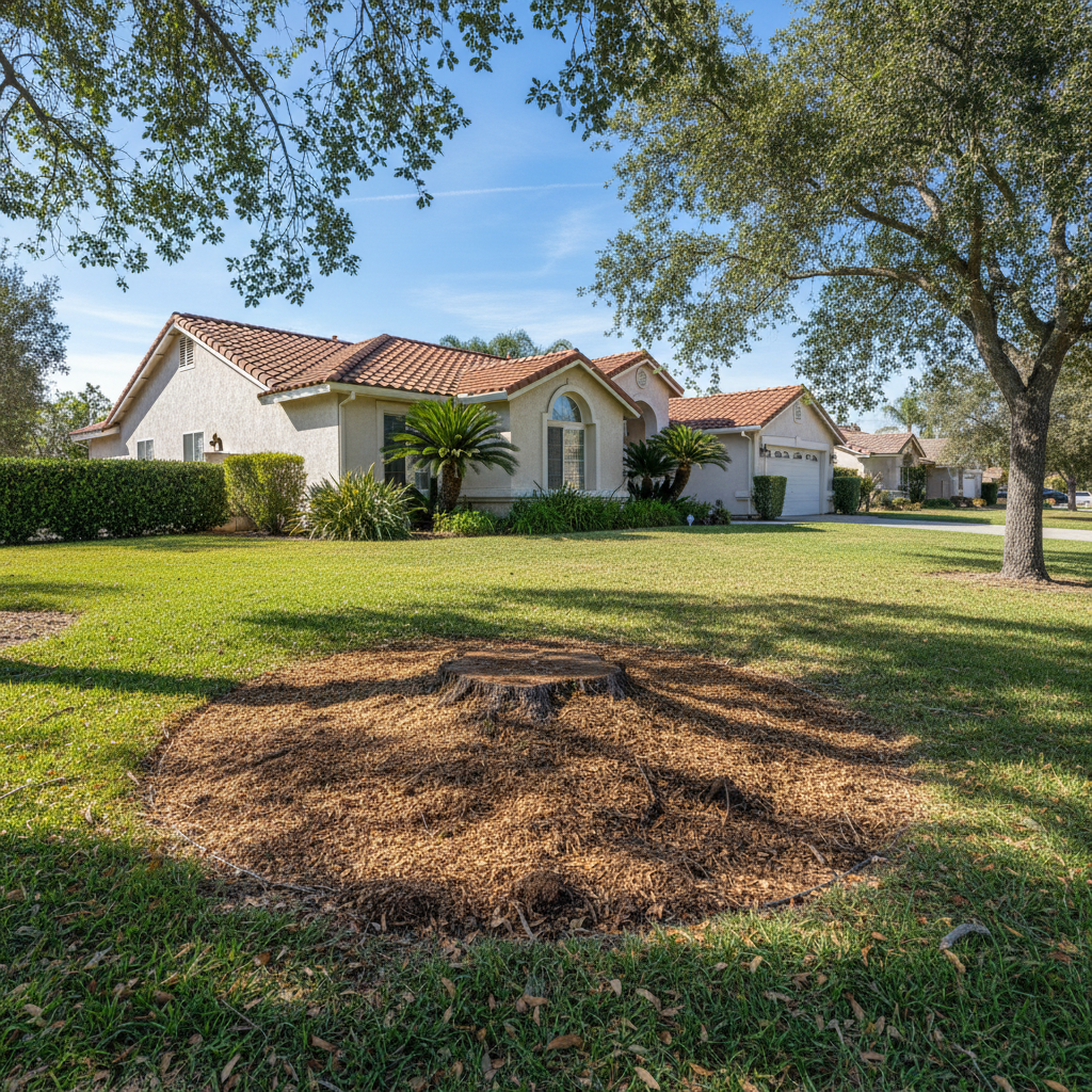 Completed stump grinding & removal work at a residential property in Corona, CA