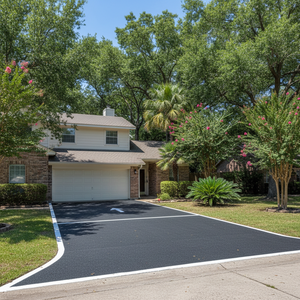 Completed asphalt striping work at a residential property in Houston, TX