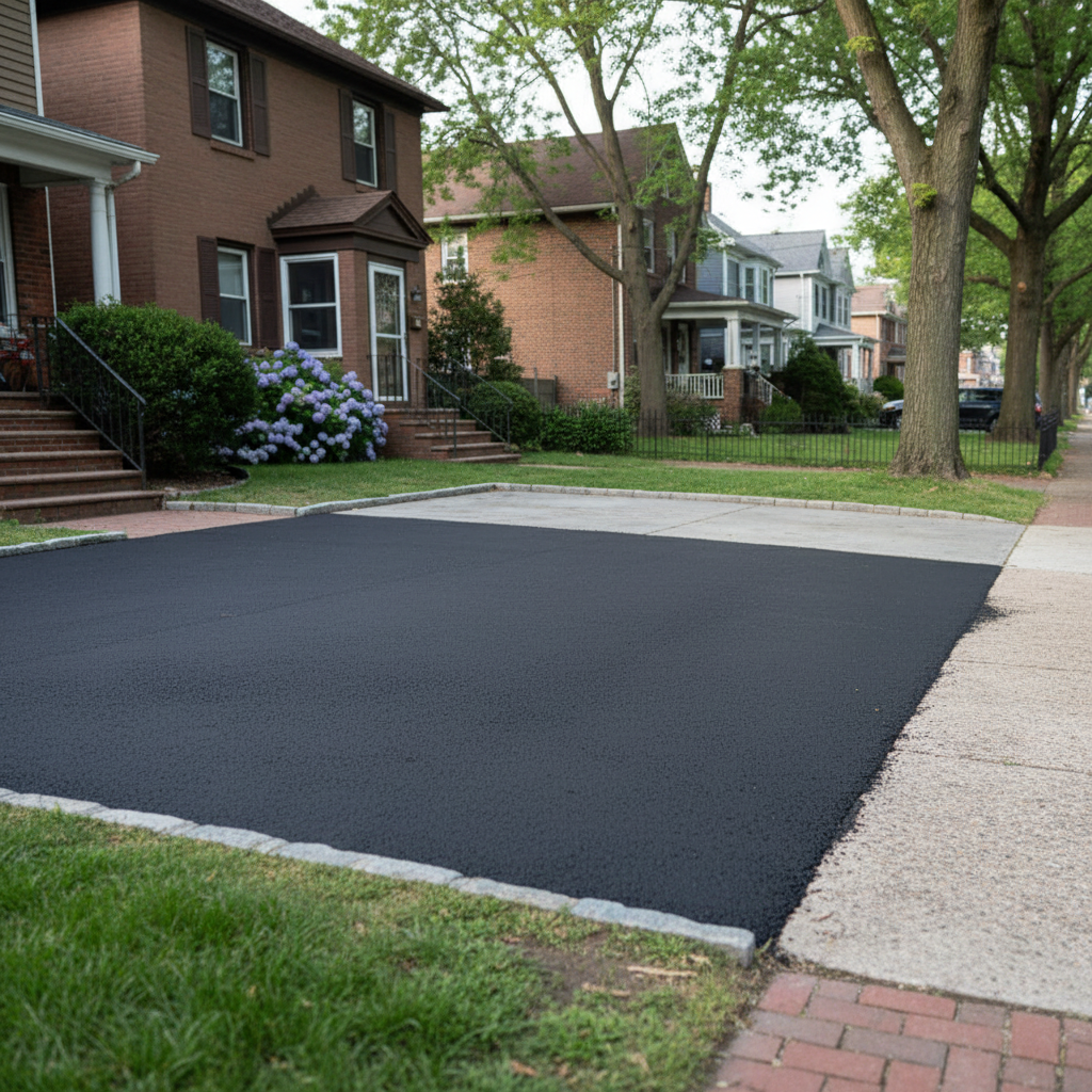 Completed asphalt repair work at a residential property in Bronx, NY