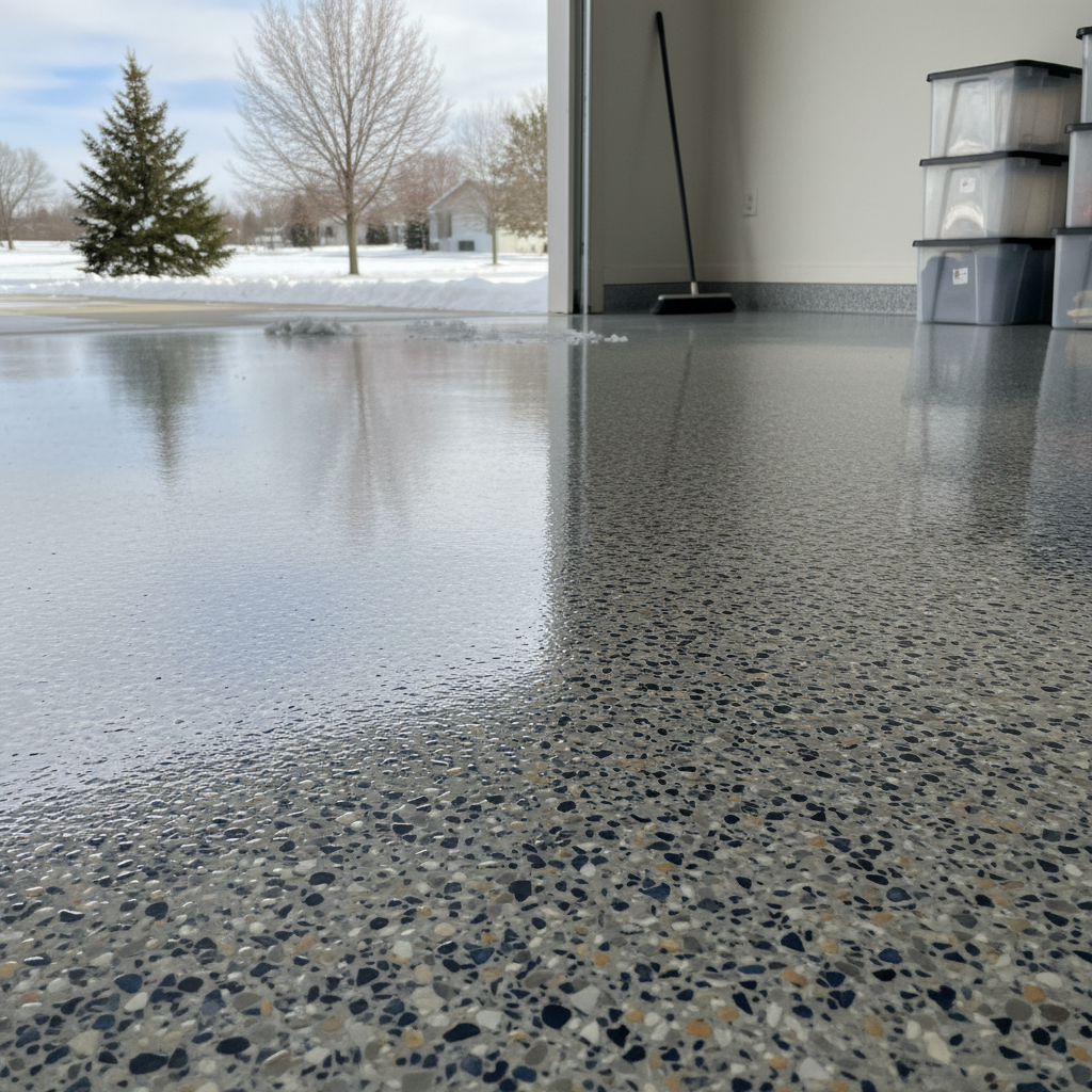 Completed garage floor coatings work at a residential property in Cloquet, MN