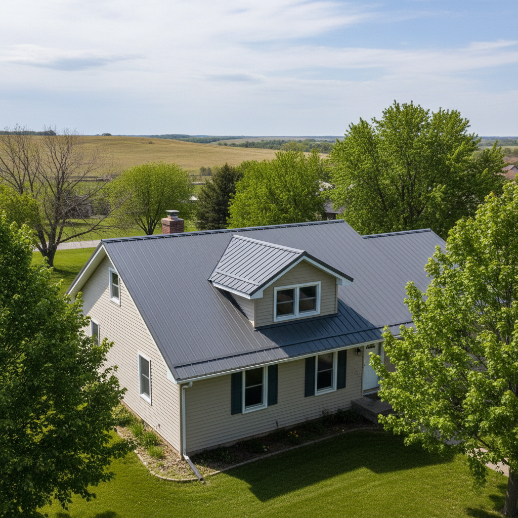 Completed metal roofing work at a residential property in Hastings, NE