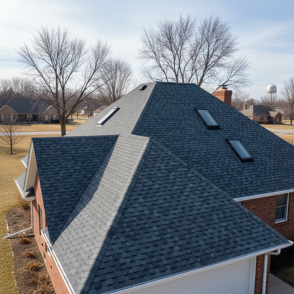 Completed roof replacement work at a residential property in Columbus, NE