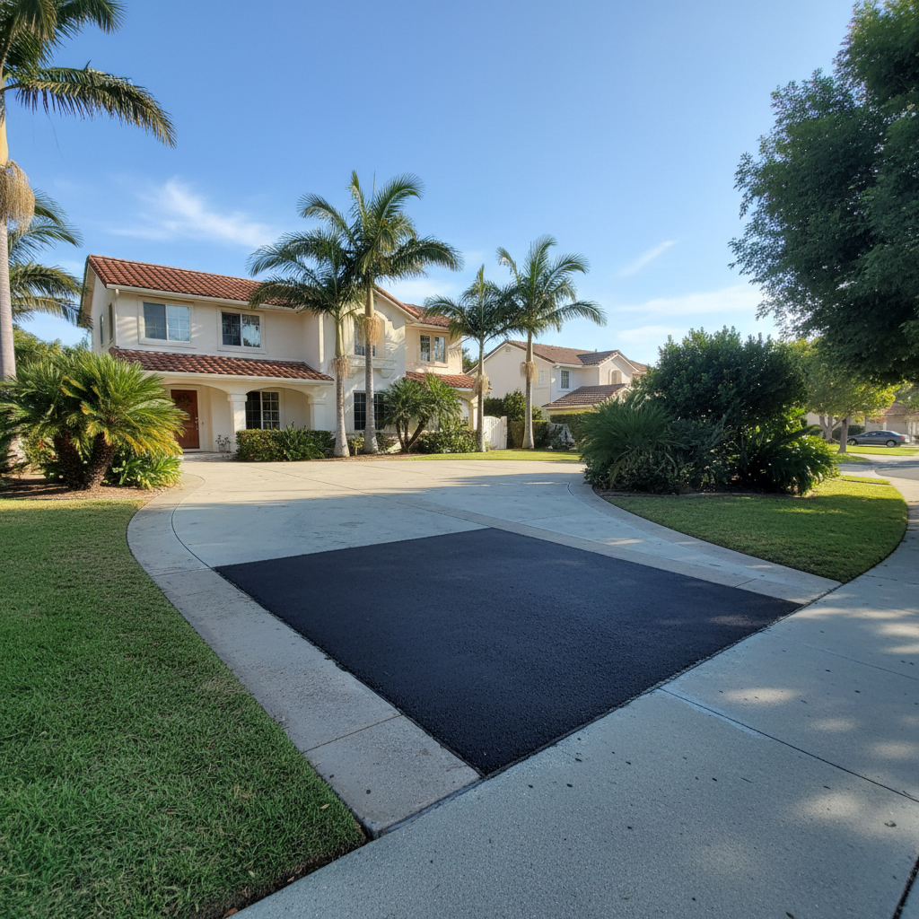 Completed asphalt patching work at a residential property in Long Beach, CA