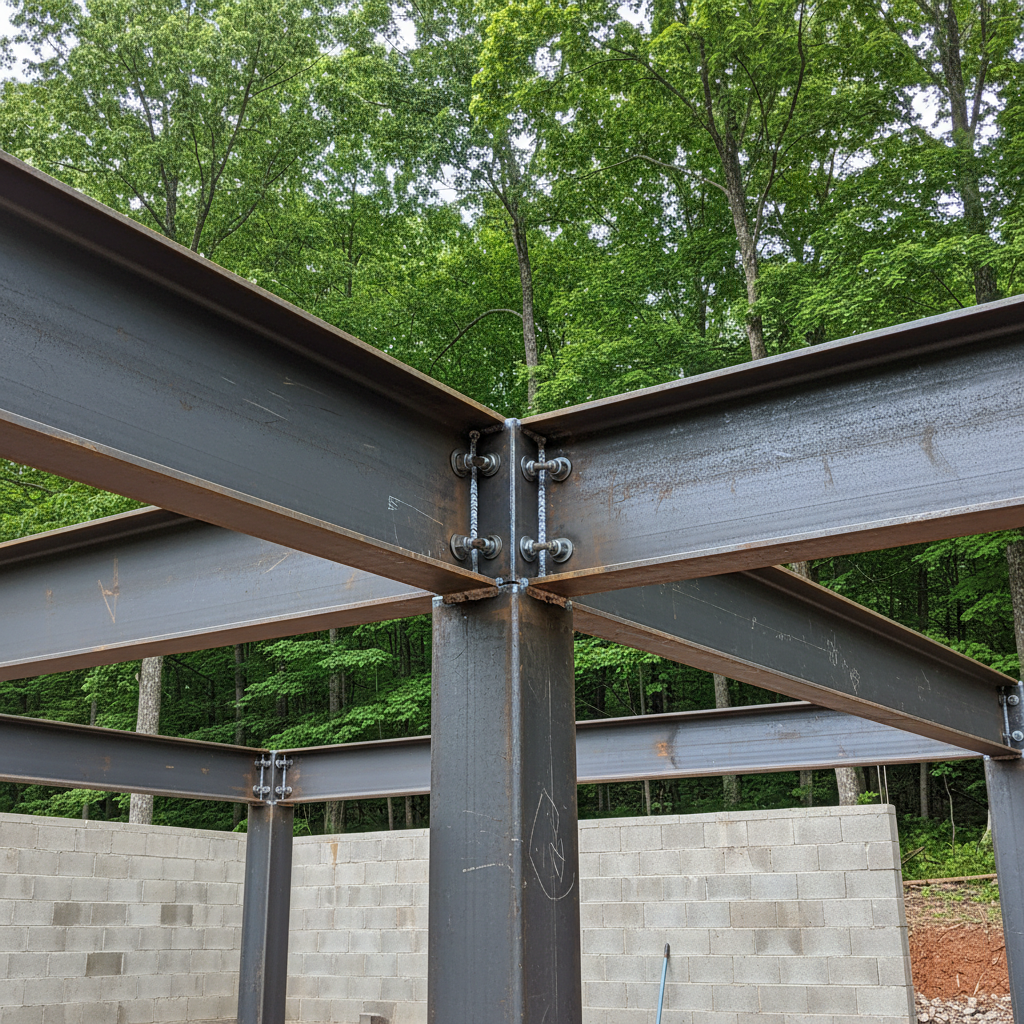 Completed steel frame erection work at a residential property in Asheville, NC