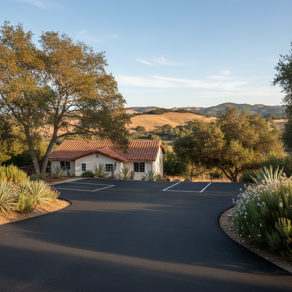 Completed parking lot paving work at a residential property in San Leandro, CA