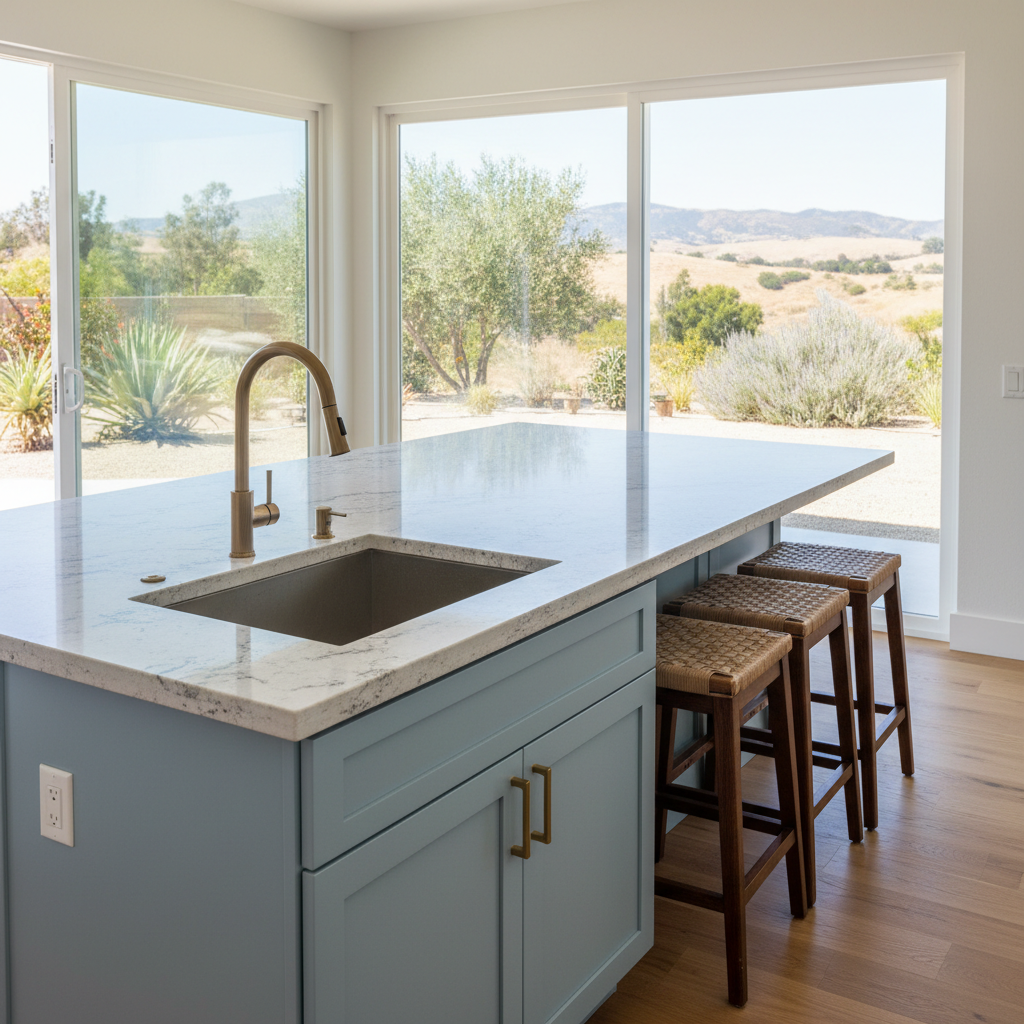 Completed kitchen island installation work at a residential property in West Covina, CA