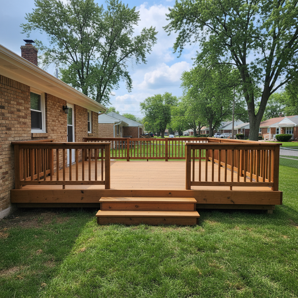 Completed deck construction work at a residential property in Detroit, MI
