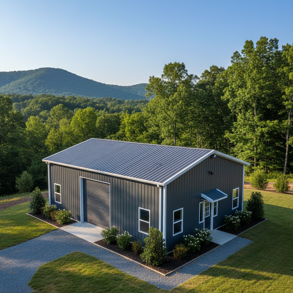 Completed metal building installation work at a residential property in Asheville, NC