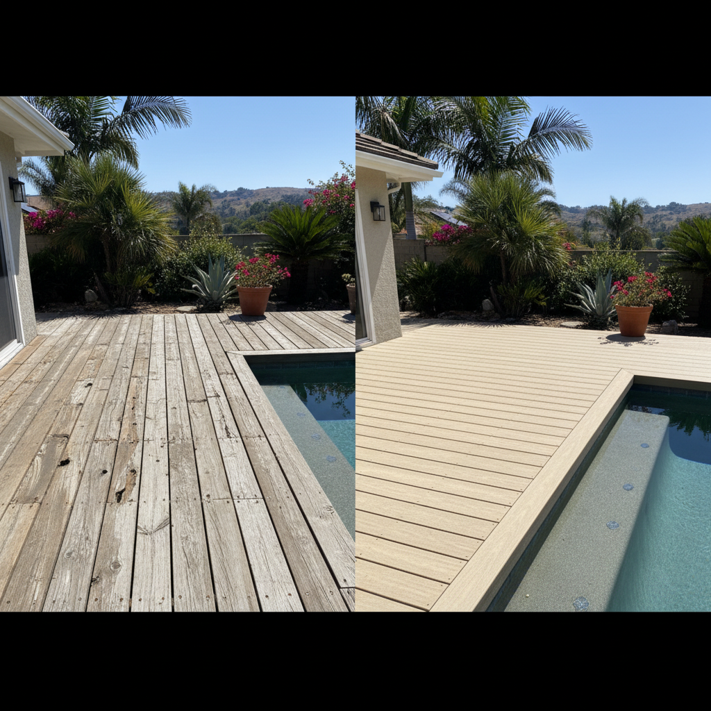 Completed pool decks work at a residential property in Carlsbad, CA