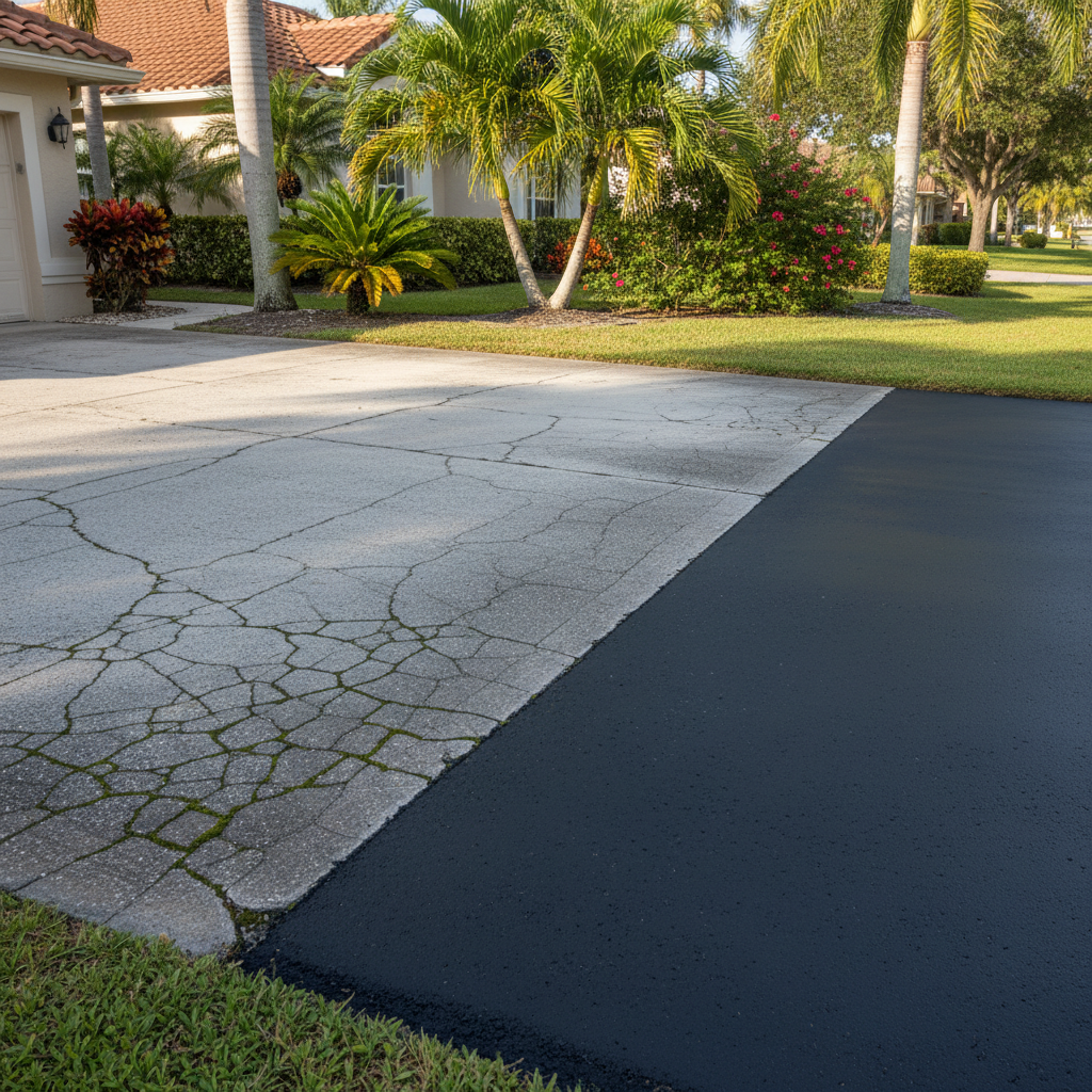 Completed driveway paving work at a residential property in Pembroke Pines, FL