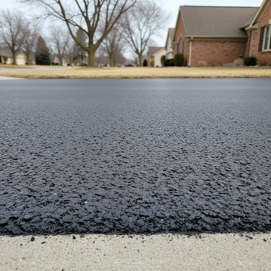 Completed asphalt sealcoating work at a residential property in Sun Prairie, WI