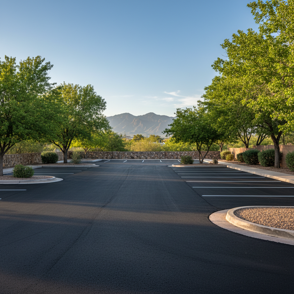 Completed parking lot paving work at a residential property in Las Cruces, NM