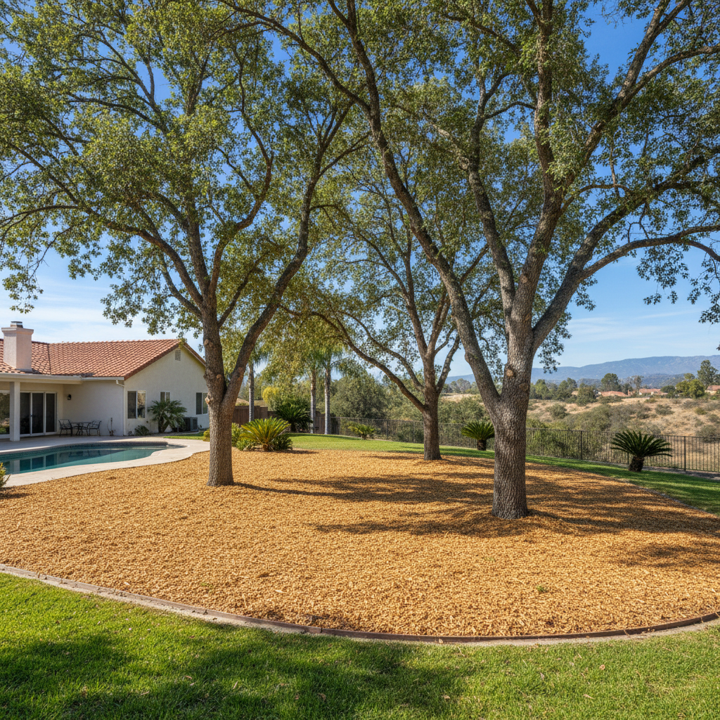 Completed tree trimming work at a residential property in Corona, CA