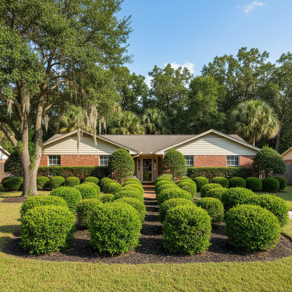 Completed shrub & bush trimming work at a residential property in Lake Jackson, TX