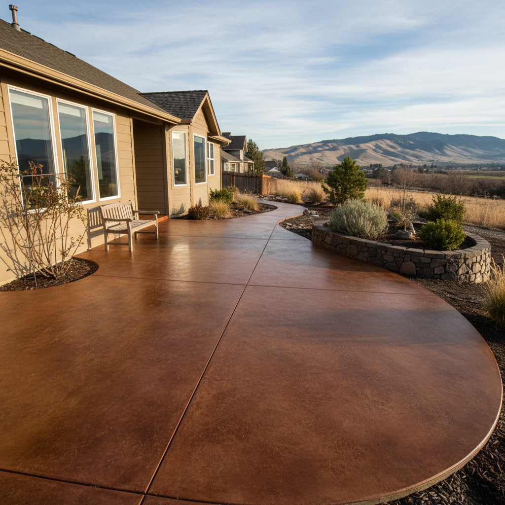 Completed concrete staining work at a residential property in Richland, WA
