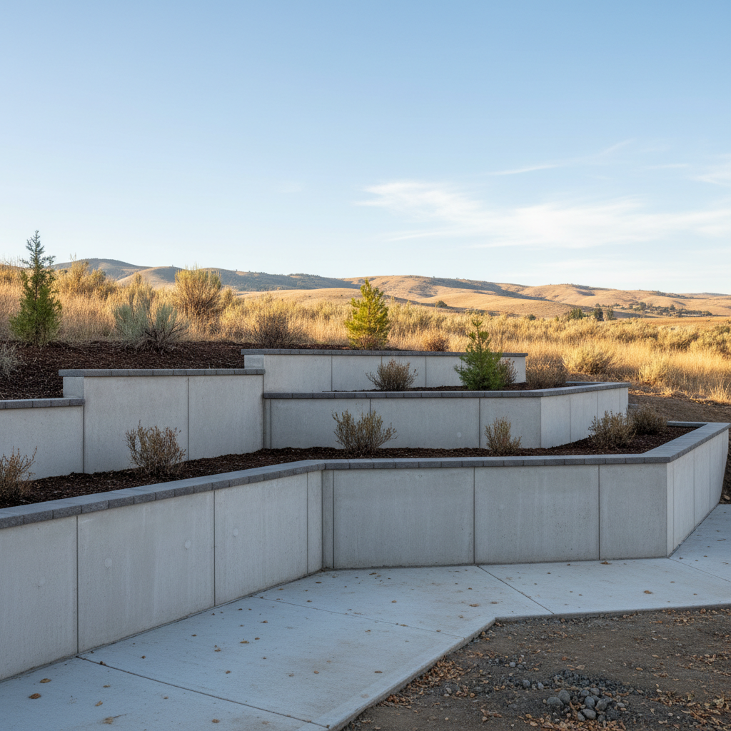 Completed concrete retaining walls work at a residential property in Othello, WA