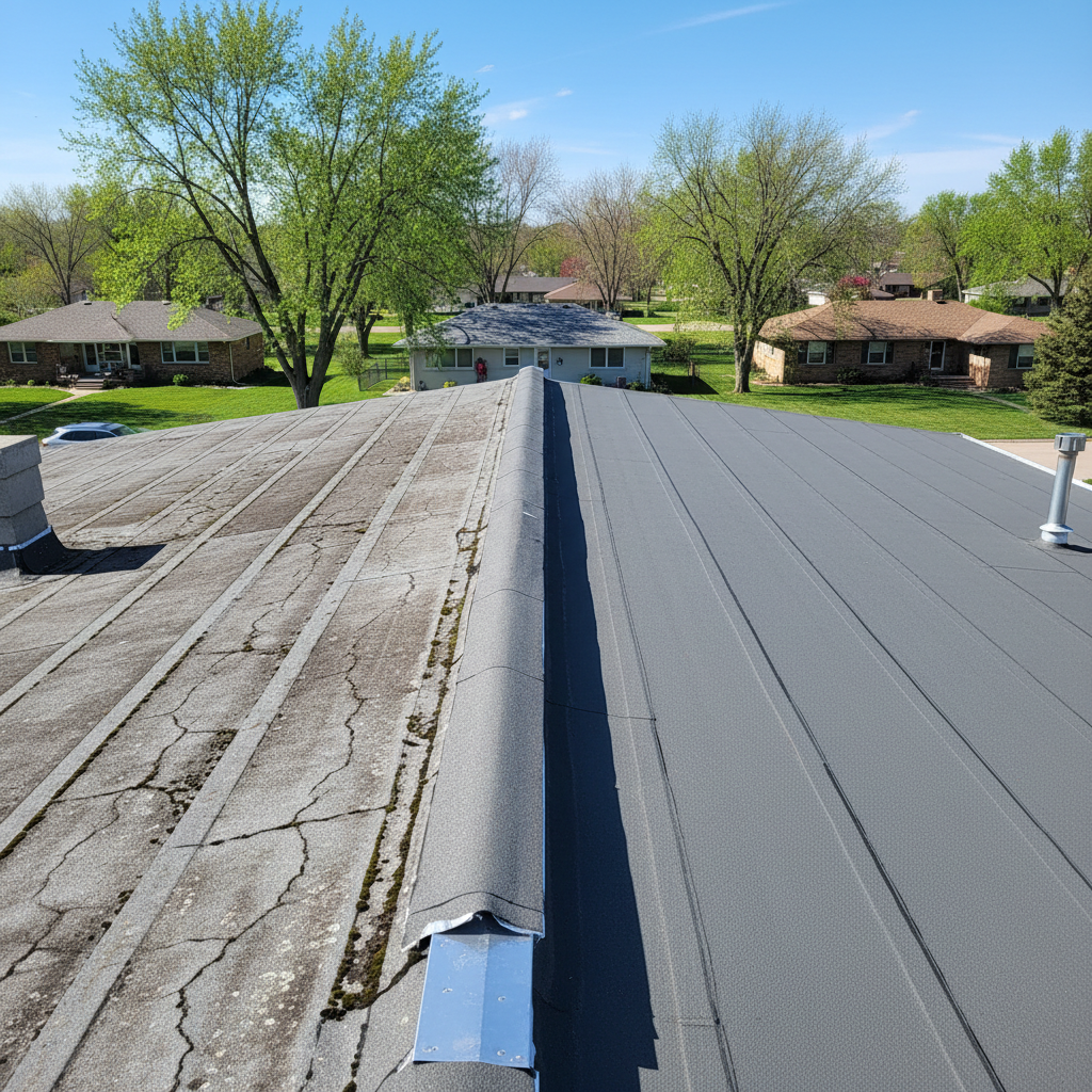 Completed flat roofing work at a residential property in Bellevue, NE