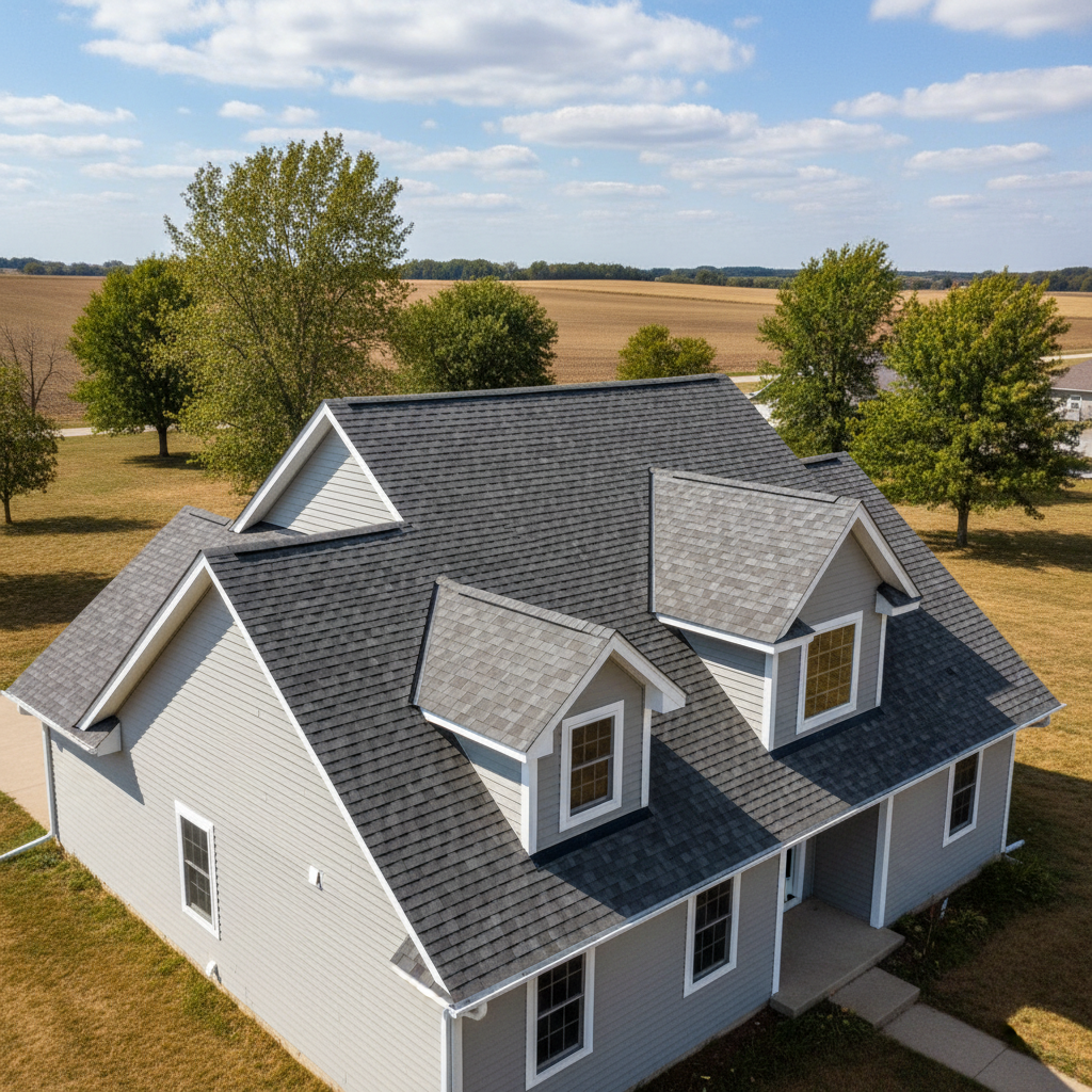 Completed roof installation work at a residential property in Columbus, NE
