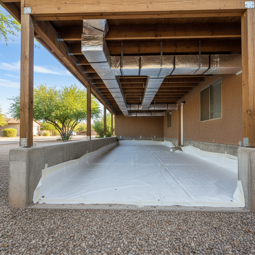 Completed crawl space water removal work at a residential property in Arlington, AZ