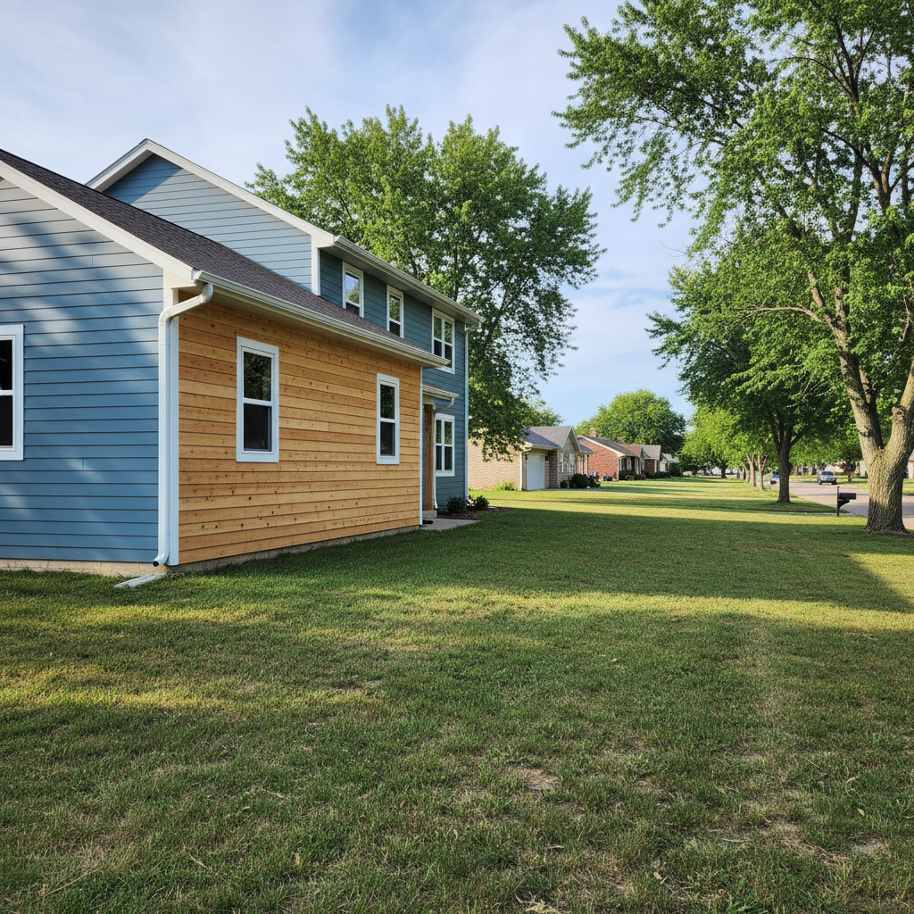 Completed wooden siding work at a residential property in Columbus, NE